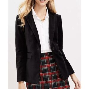 ANN TAYLOR LOFT Women's Black Velvet Blazer Jacket One Button Closure Size 14